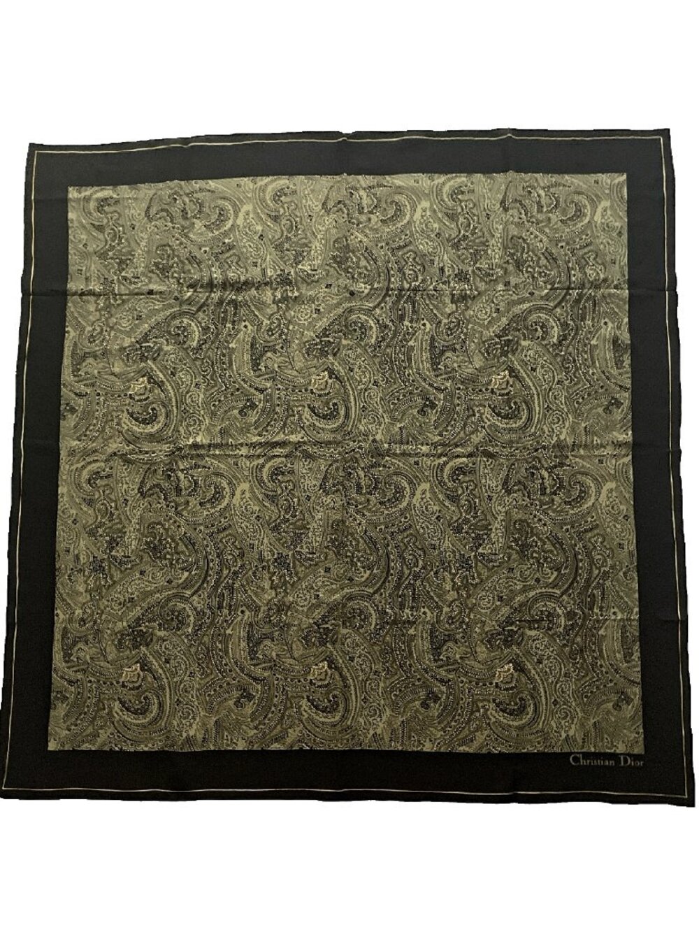 Vintage Christian Dior Silk Scarf Paisley Print Rolled Hem